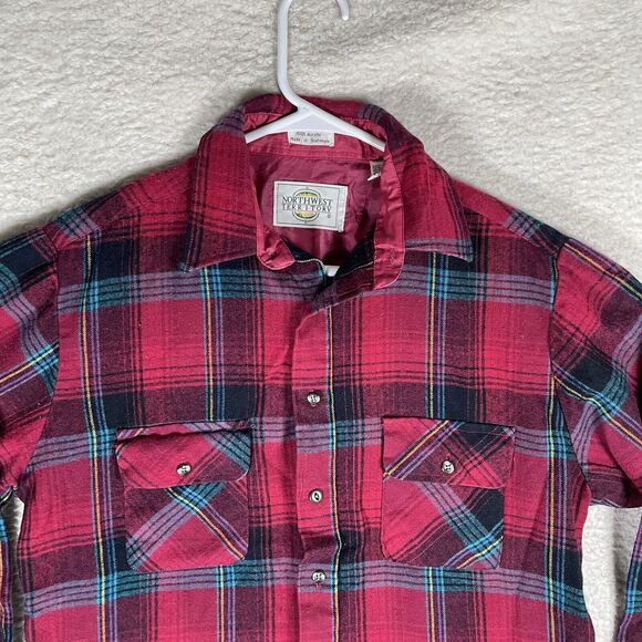 VTG Northwest Territory Shirt Mens Medium Red Plaid Acrylic Flannel Lumberjack - Picture 2 of 14